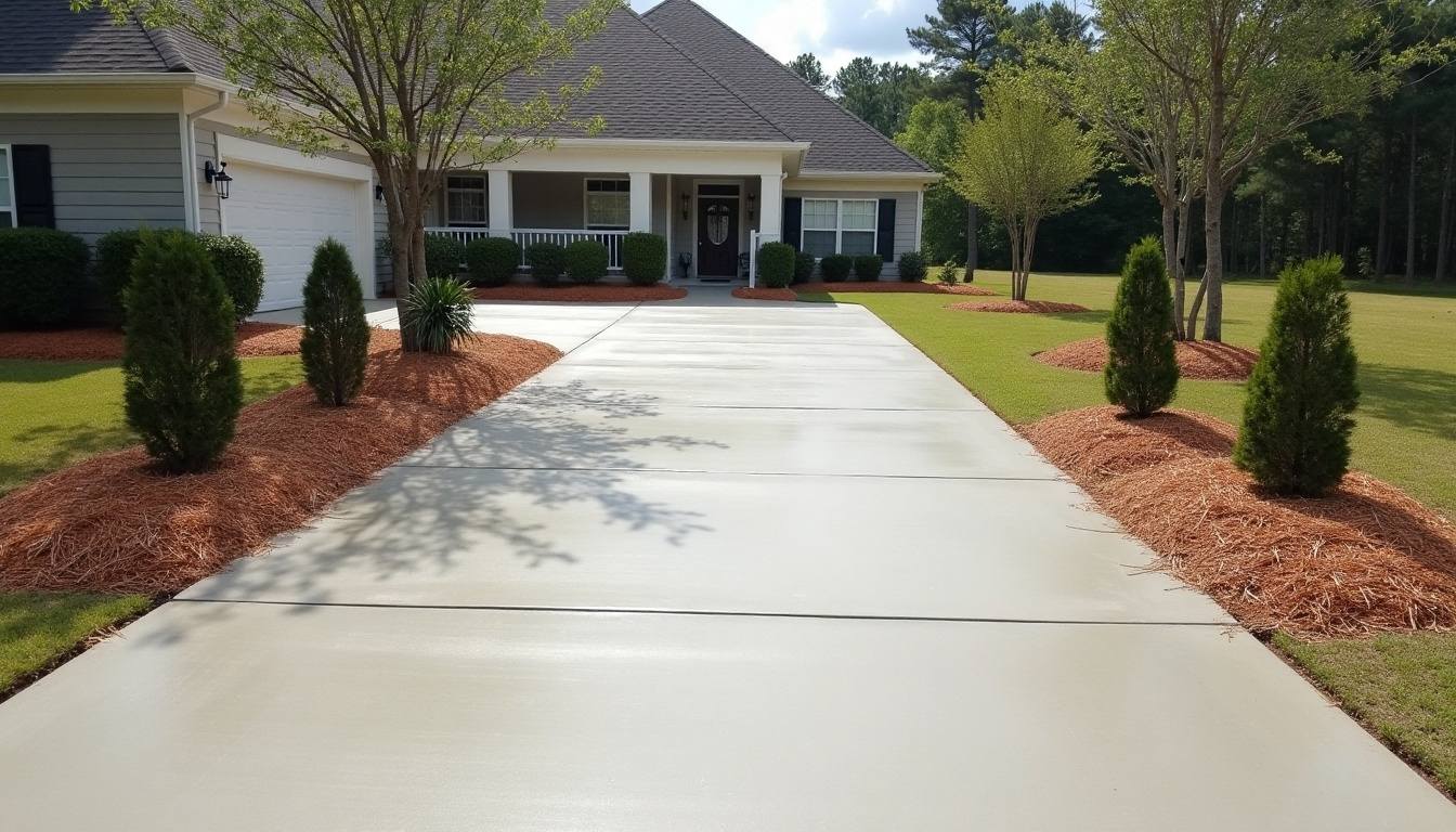 Finished concrete driveway with control joints in Florence