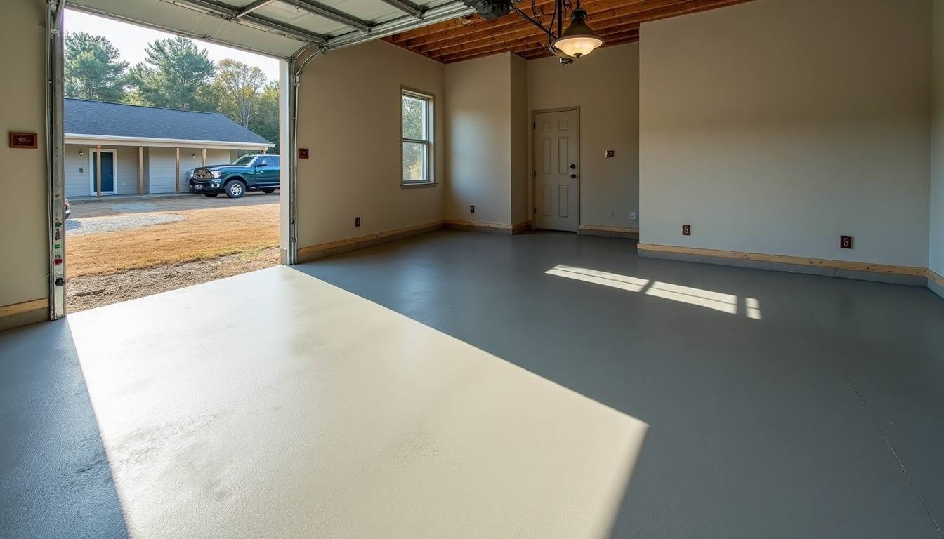 Smooth troweled garage floor slab